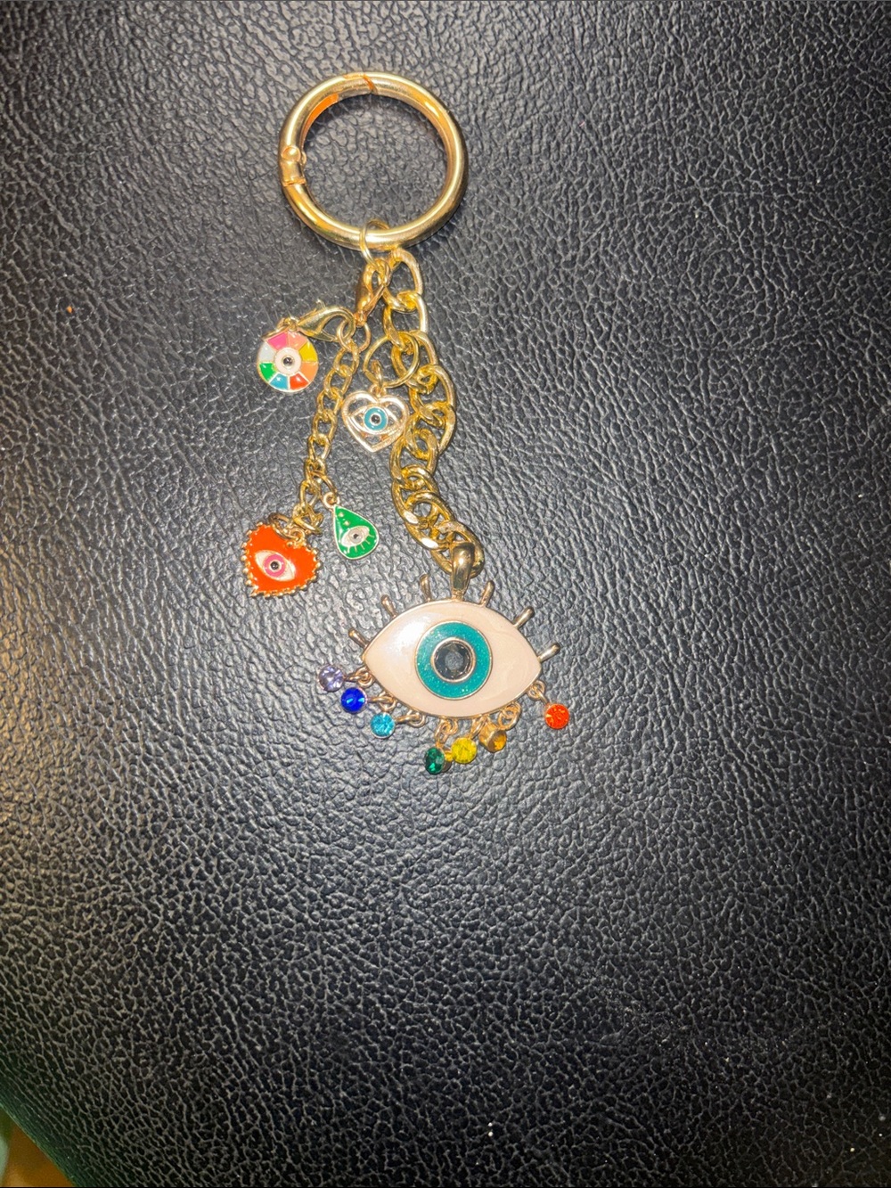 Gold-Tone Multicolor Evil Eye Key and Card Holder Charm